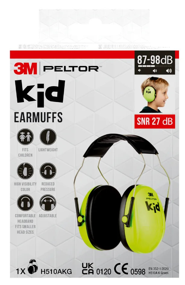 3M Peltor kid Casque anti-bruit H510, vert fluo / noir - OEM H510AKG-1