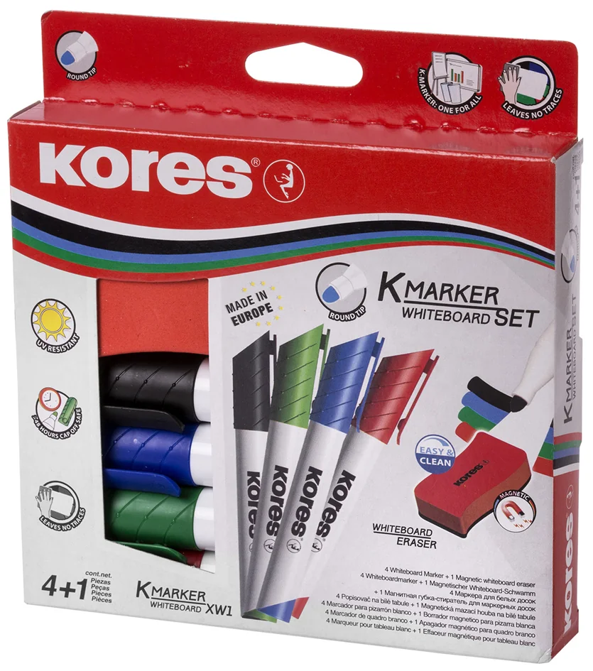 Kores Kit de marqueurs pour tableau blanc, 4 marqueurs + - OEM M20863