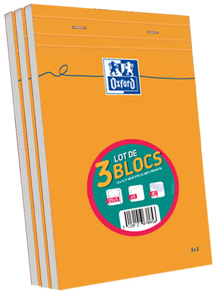 Oxford Bloc-notes, A5, quadrillé, 80 feuilles, lot de 3 - OEM 400139964