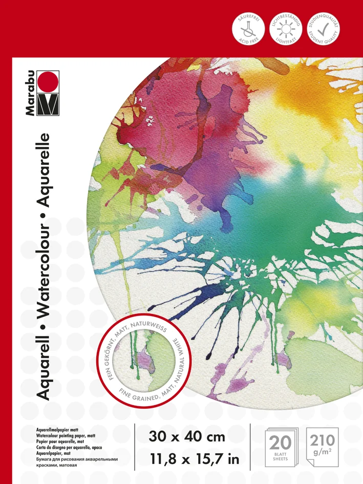 Marabu Bloc Aquarelle , 300 x 400 mm, 210 g/m2, 20 feuilles - OEM 1612000000023