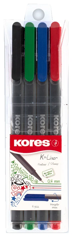Kores Feutre fineliner 'K-Liner', tracé: 0,4 mm, étui de 4 - OEM FL28114