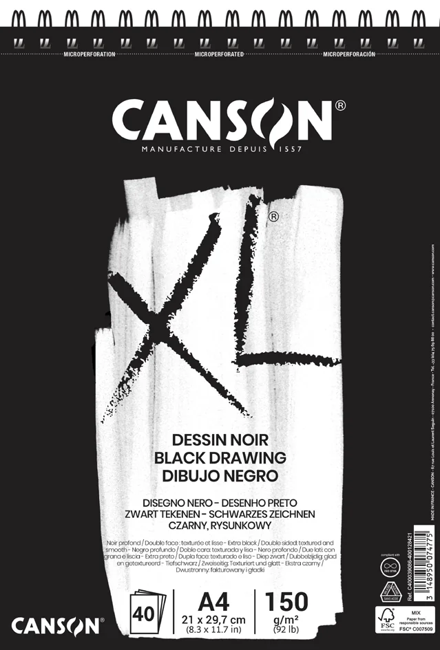 CANSON Bloc à croquis et études XL Noir, A4, noir - OEM C400039086