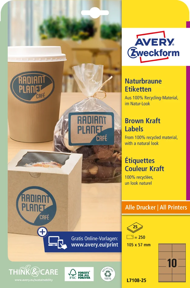 AVERY Zweckform Etiquette couleur Kraft, 62 x 42 mm - OEM L7110-25