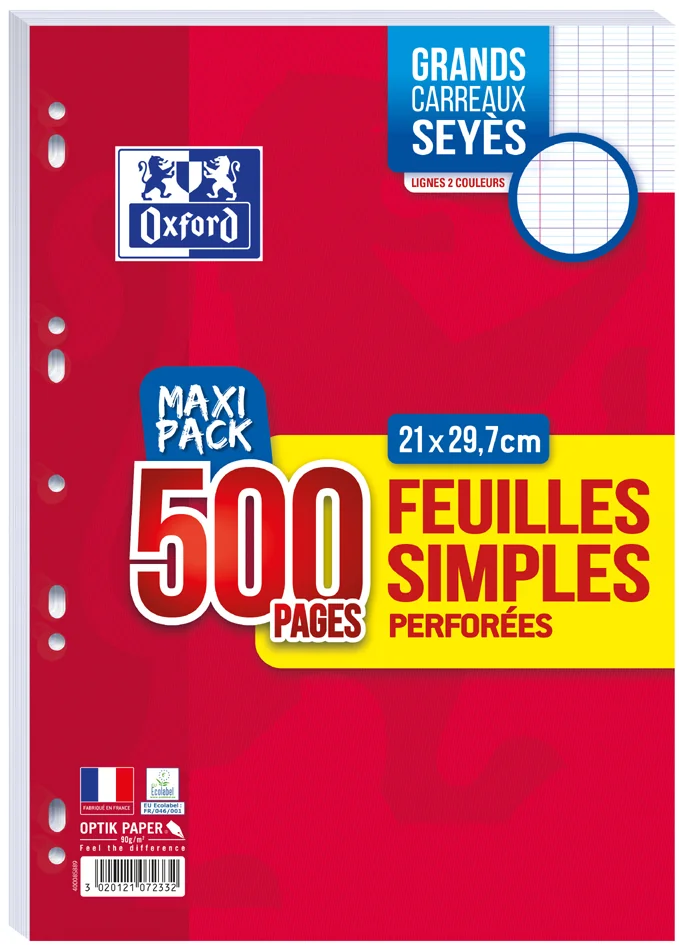 Oxford Feuilles simples perforées, A4, Seyès, MAXI PACK - OEM 100902241