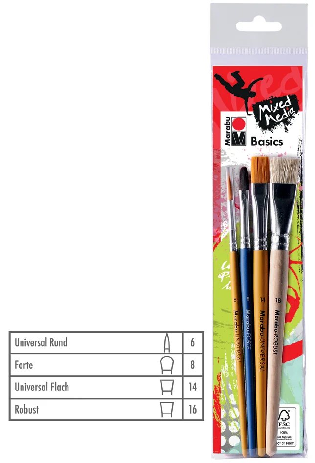 Marabu Kit de pinceaux 'Basics', équipement de base - OEM 0184000000202