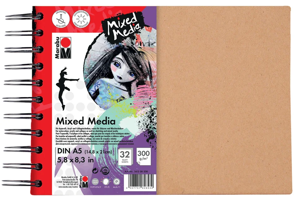 Marabu Cahier à spirale 'Mixed Media', format A5, 300 g/qm - OEM 1612000000200