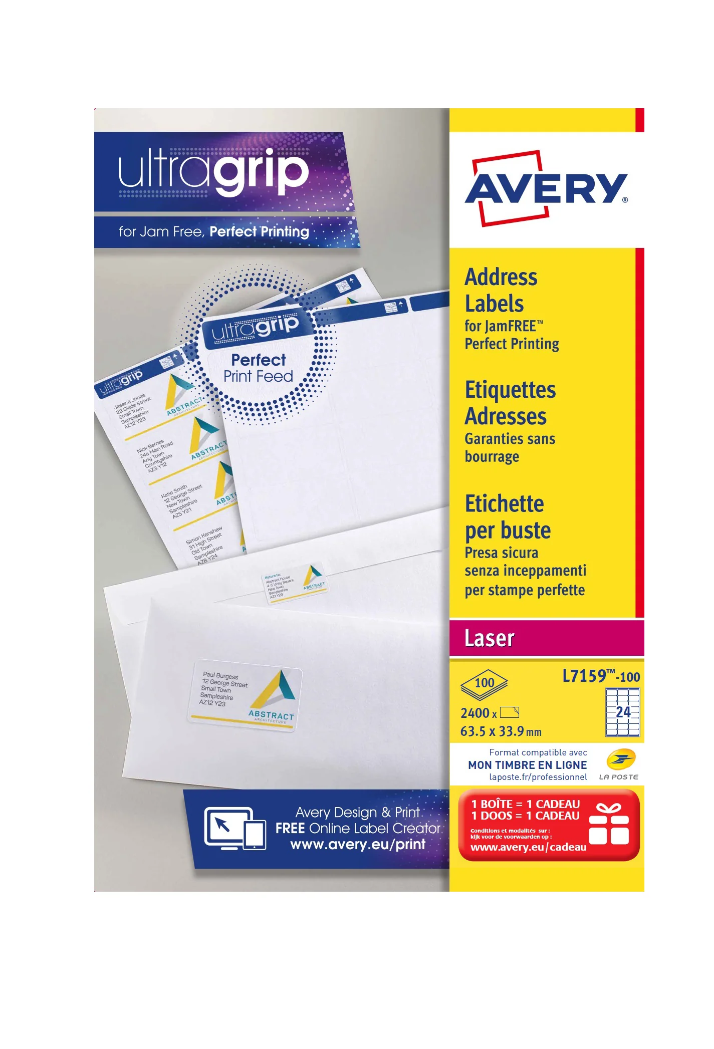 AVERY Etiquette d'adresse, 99,1 x 57 mm, blanc - OEM L7173-100.FR