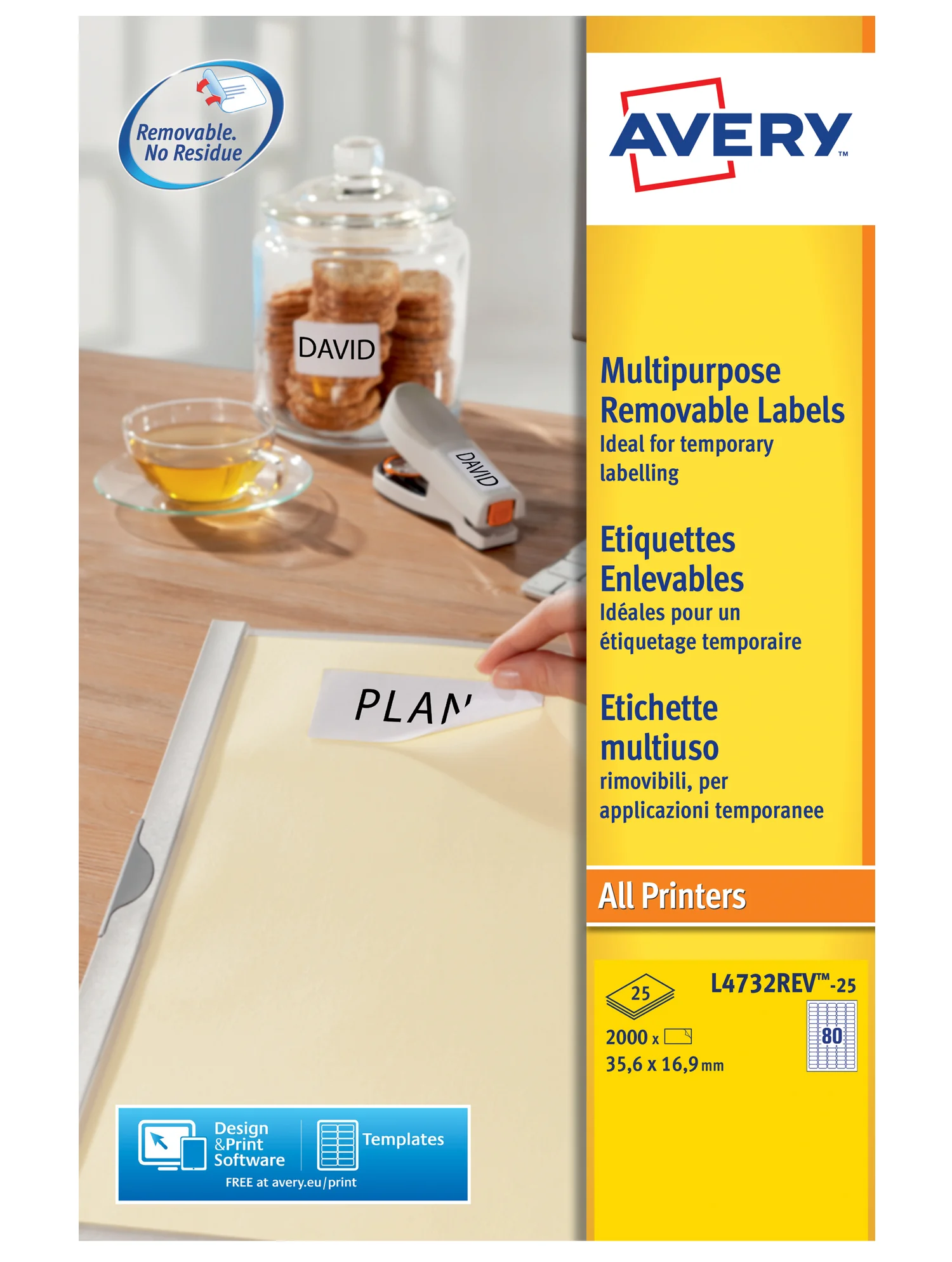 AVERY Etiquette multi-usage, enlevable, 45,7 x 21,2 mm - OEM L4736REV-25