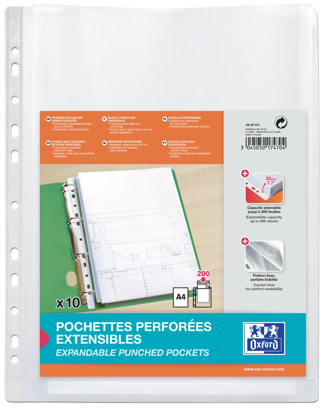 Oxford Pochettes à soufflet, A4, PP, 0,2 mm - OEM 100207012