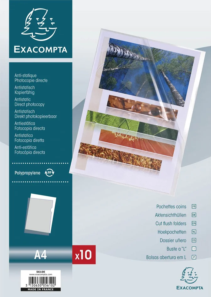 EXACOMPTA Pochette coin, A4, PP, 0,12 mm, transparent lisse - OEM 5610E