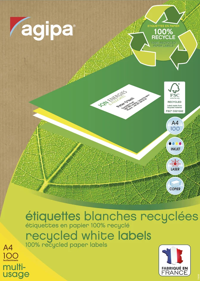 agipa Etiquette multi-usage, recyclé, 105 x 37 mm, blanc - OEM 101190