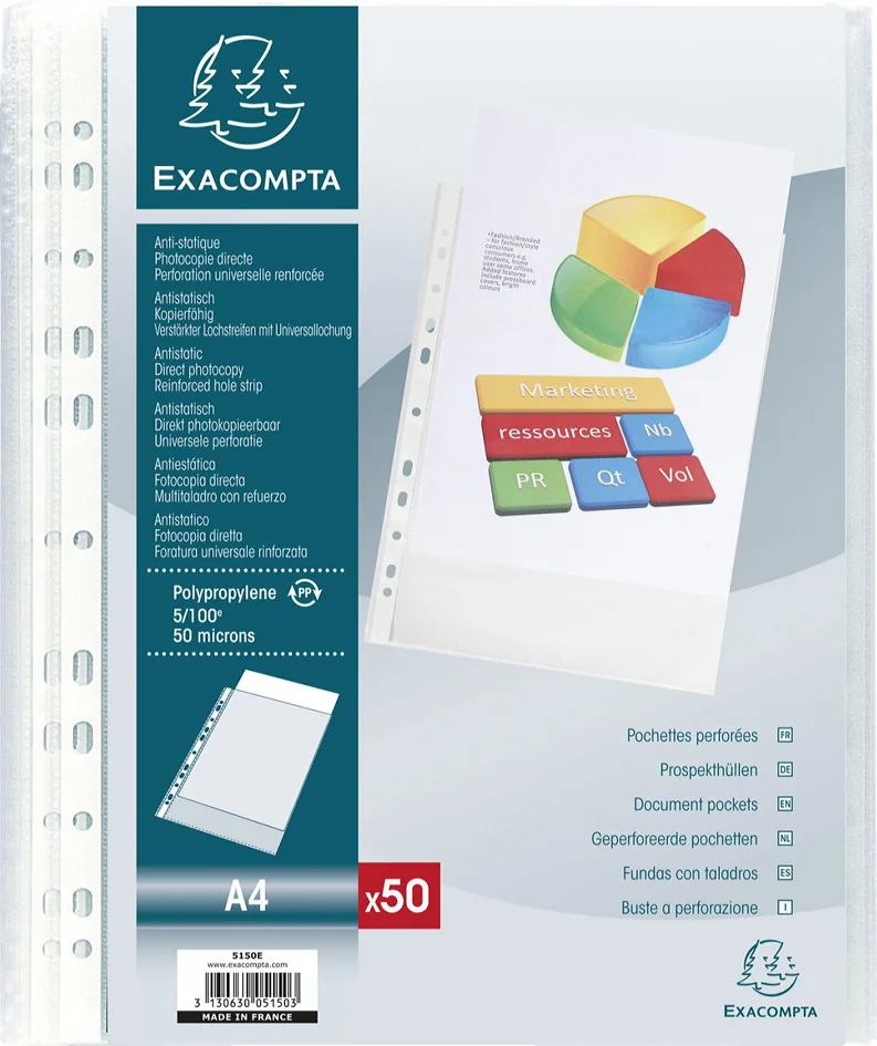 EXACOMPTA Pochette perforée, A4, PP, grainé, transparent - OEM 5150E