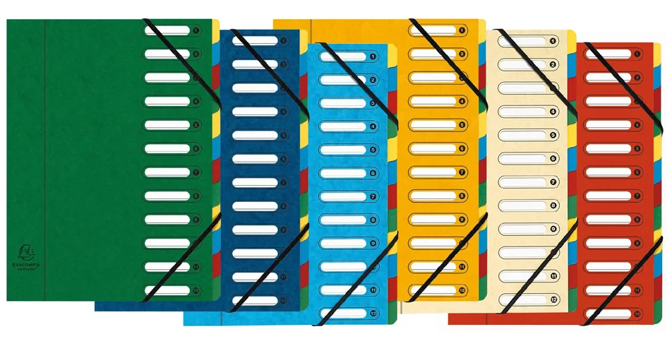 EXACOMPTA Trieur Harmonika, carton, 12 compartiments, coloré - lot de 6 - OEM 5312E