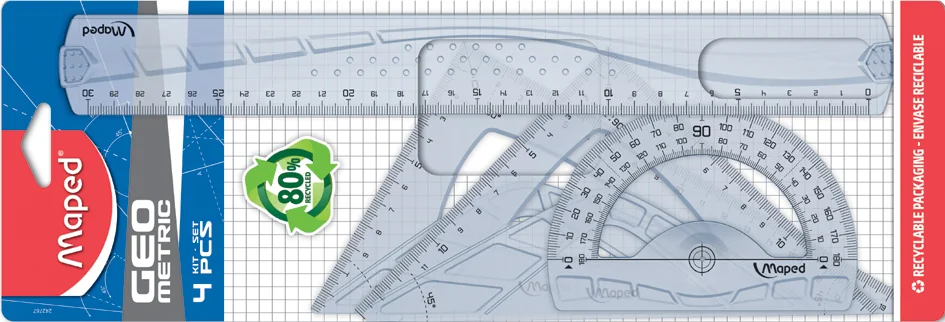 Maped Kit de géométrie MAXI, 4 pièces, transparent - OEM 242767