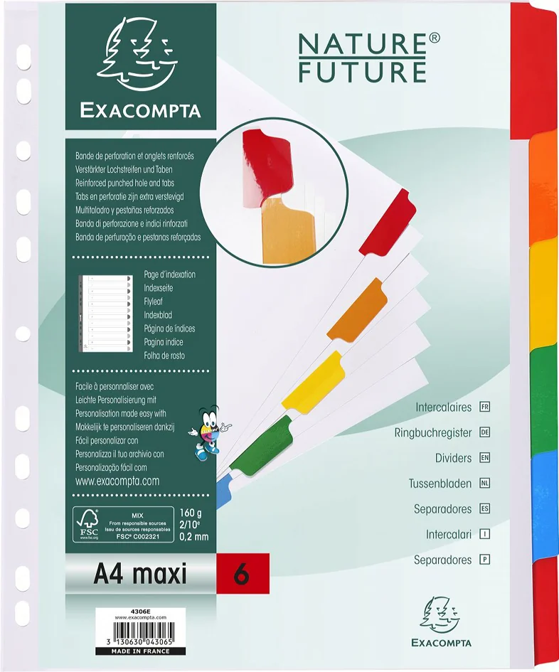 EXACOMPTA Intercalaires en carton, A4 Maxi, 12 touches - lot de 20 - OEM 4312E