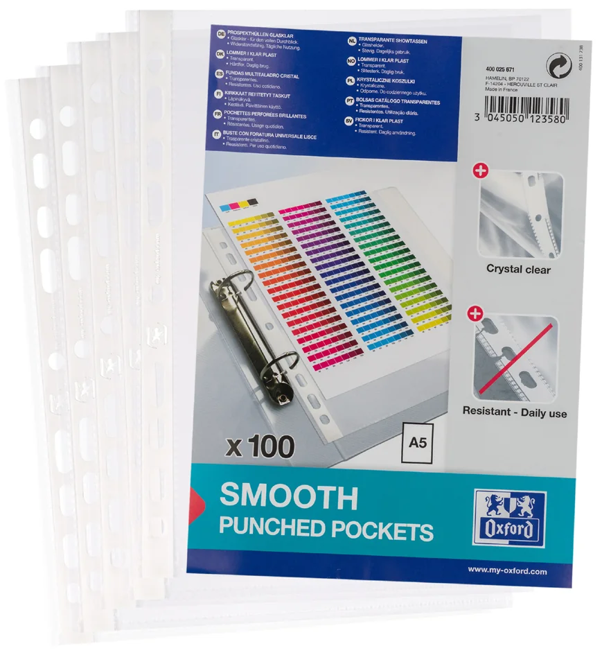 Oxford Pochettes perforées, A5, PP, 0,06 mm, transparent - OEM 400025671
