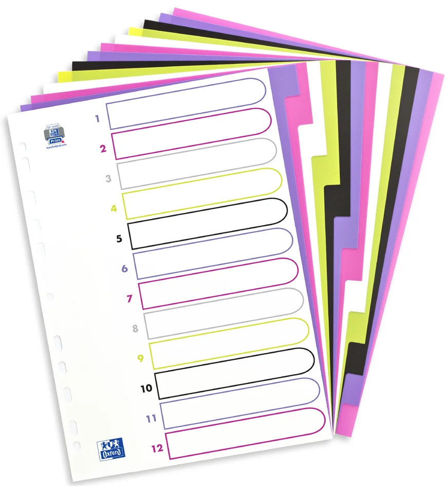 Oxford Intercalaires en plastique myColour, A4, 12 touches - OEM 400005446