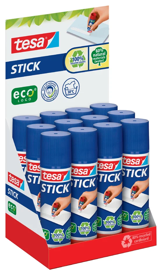 tesa ecoLogo Stick Bâton de colle, 20 g, présentoir comptoir - lot de 12 - OEM 57026-00200-03