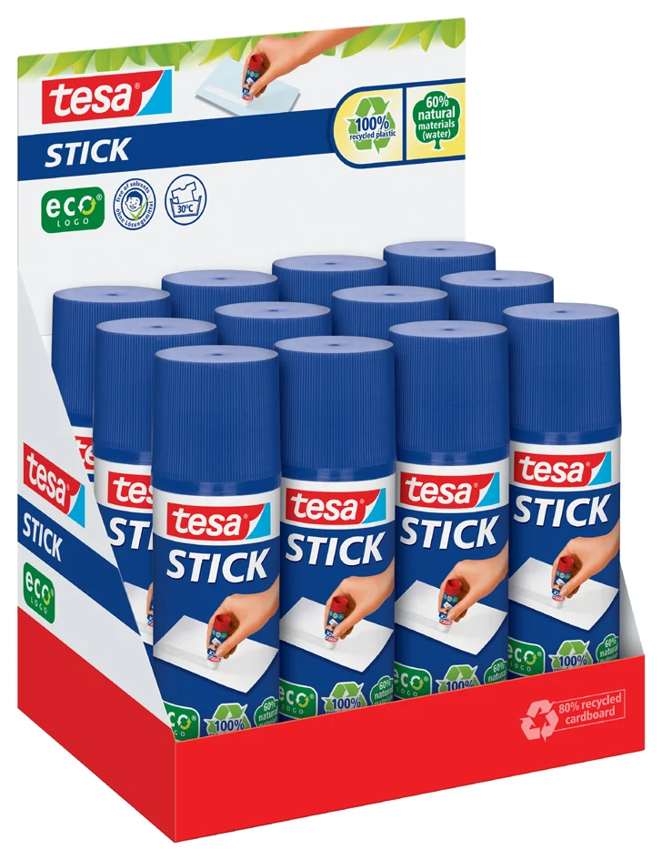 tesa ecoLogo Stick Bâton de colle, 40 g, présentoir comptoir - lot de 12 - OEM 57082-00200-03