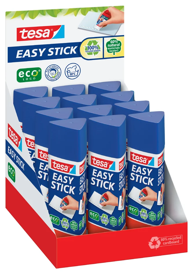 tesa ecoLogo Easy Stick Bâton de colle, 25 g, présentoir cmp - lot de 12 - OEM 57030-00200-03