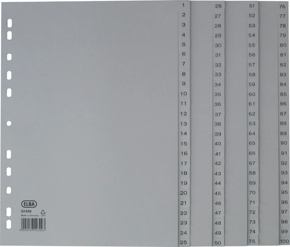 Oxford Intercalaire en plastique 1-100, A4, 100 pièces, gris - OEM 100204663