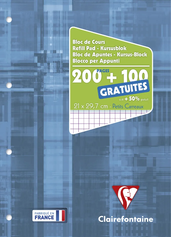 Clairefontaine Bloc de cours, perforé, A4, quadrillé 5x5 - OEM 65816C