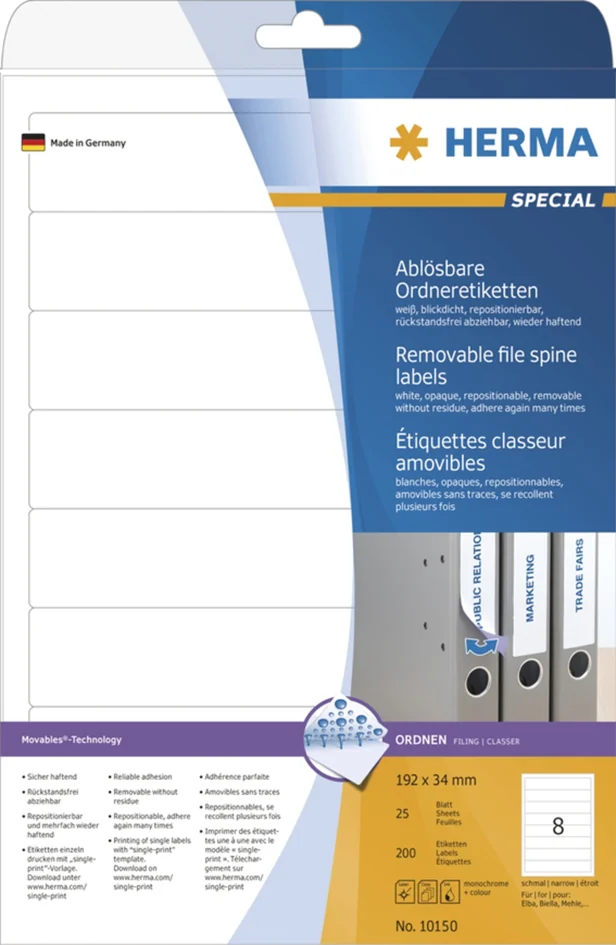 HERMA Etiquette dos de classeur SPECIAL, 38 x 297 mm, blanc - OEM 10175