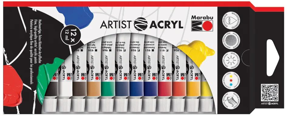 Marabu Set de peinture acrylique 'Artist Acryl', 12 x 12 ml - OEM 1220000000090