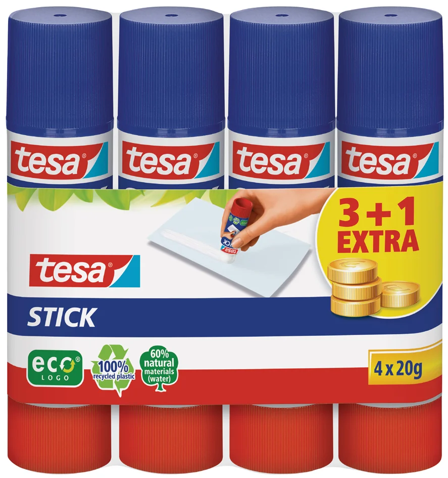 tesa ecoLogo Stick Bâton de colle, paquet de 4, 20 g - OEM 57088-00200-03