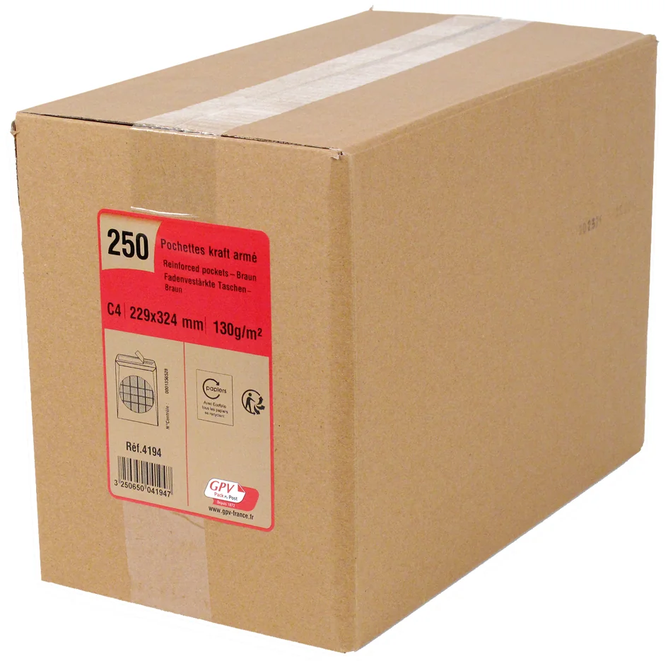 GPV Pochettes d'expédition, C4, 229 x 324 mm, kraft armé - OEM 4194