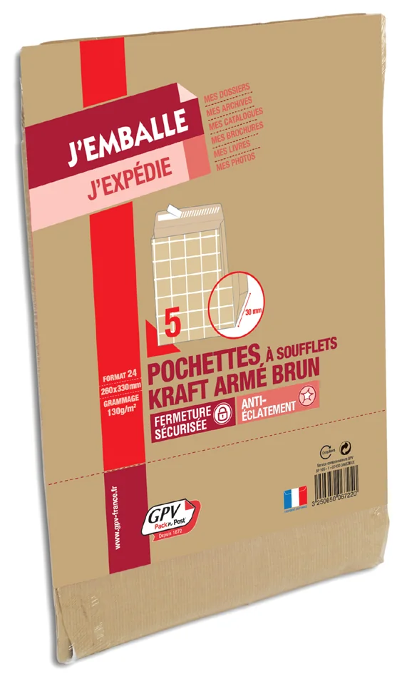 GPV Pochettes à soufflets, C4, 229 x 324 mm, kraft armé - OEM 6721