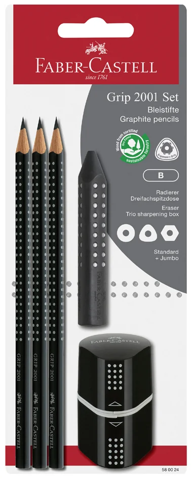 FABER-CASTELL Kit Crayon graphite GRIP 2001, noir, blister - OEM 580024