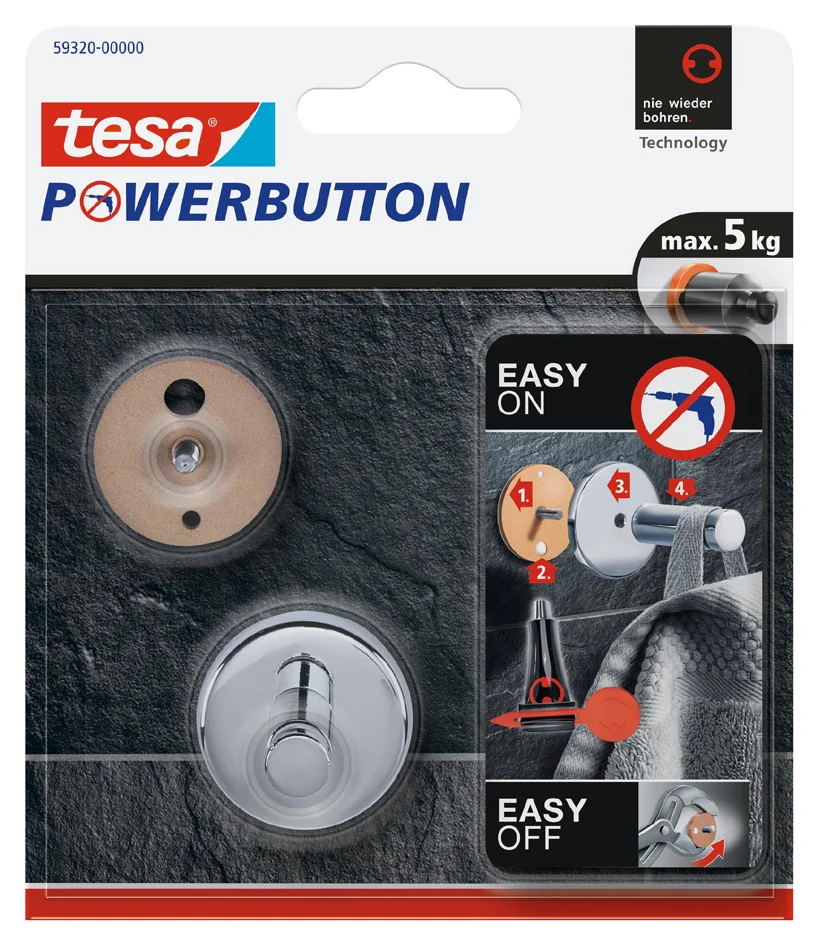tesa Powerbutton Crochet adhésif Universal small, chrome - OEM 59320-00000-01