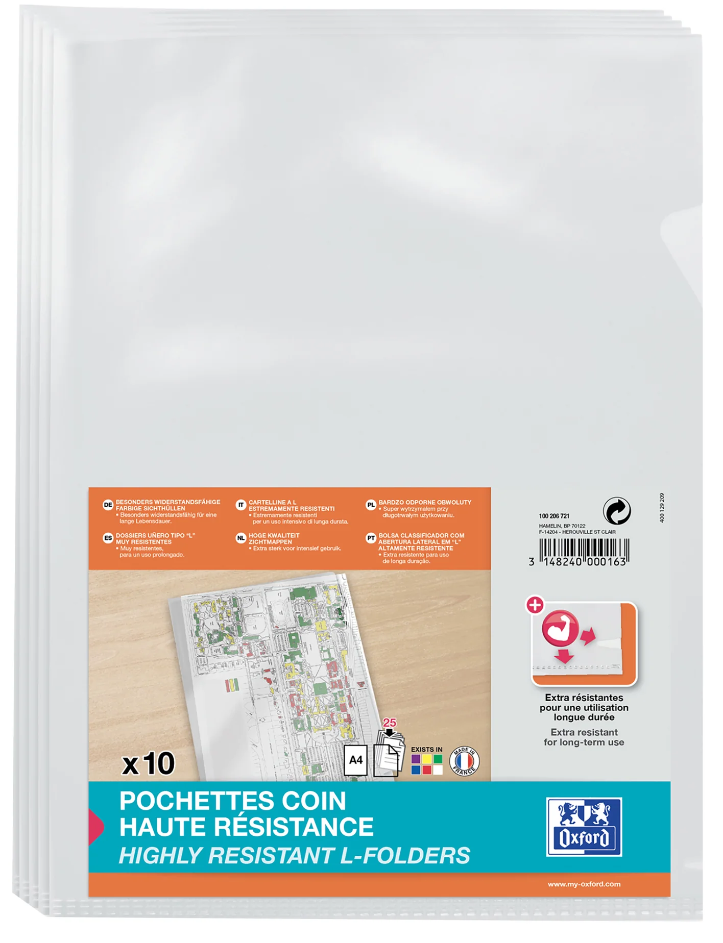 ELBA Pochettes-coin haute résistance, A4, en PVC, incolore - OEM 100 206 721