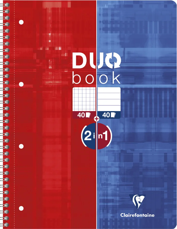 Clairefontaine Cahier à spirale DUOBOOK A4+, quadrillé/ligné - OEM 82526C