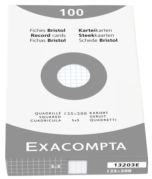EXACOMPTA Fiches bristol, 125 x 200 mm, quadrillé, blanc - OEM 13203E