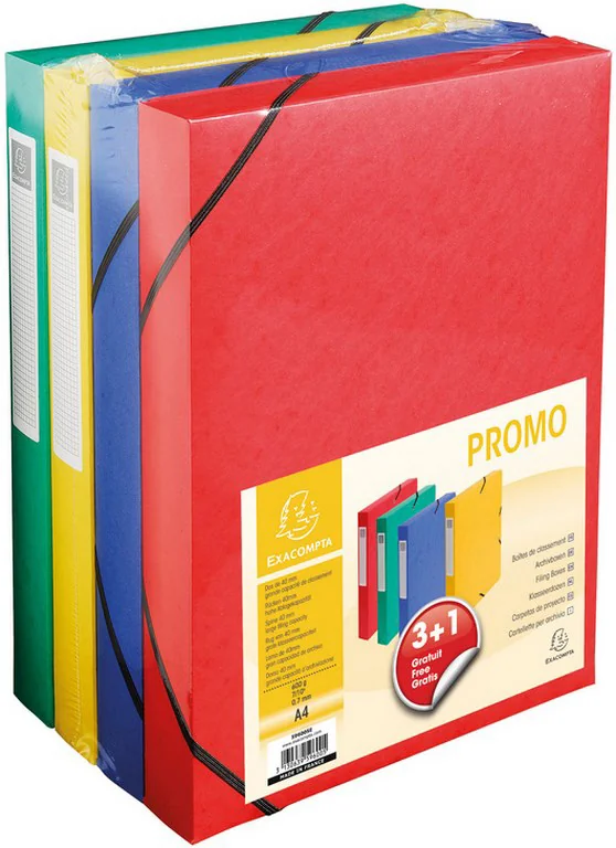 EXACOMPTA Boîte de classement pack promo 3+1, 40 mm, couleur - OEM 59600SE