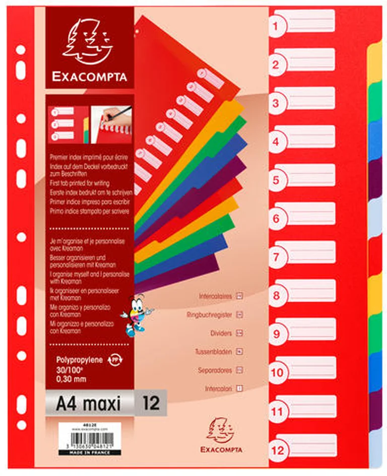 EXACOMPTA Intercalaires en plastique, uni, A4+, 6 touches - OEM 4806E