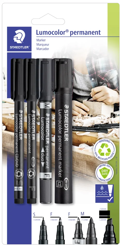 STAEDTLER Set de 4 marqueurs permanents Lumocolor, noir - OEM 60 BK