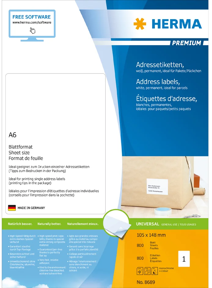 HERMA Etiquette universelle PREMIUM, 105 x 148 mm, blanc - OEM 8689