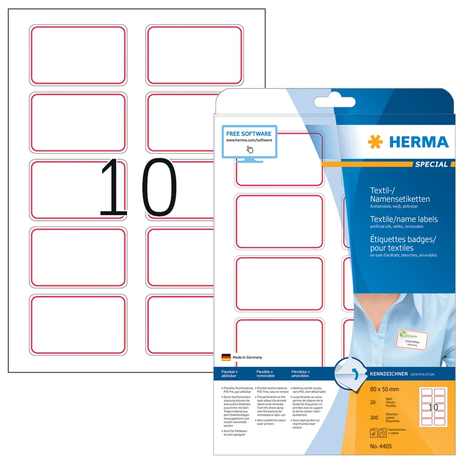 HERMA Etiquettes badges 80 x 50 mm, soie d'acétate, marge - OEM 4405