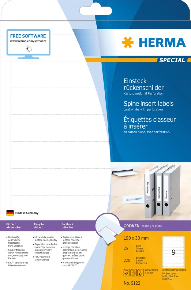HERMA Etiquette dos de classeur amovible, 54 x 190 mm, blanc - OEM 5032