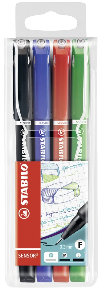 STABILO Feutre à pointe fine sensor F, étui plastique de 4 - OEM 189/4