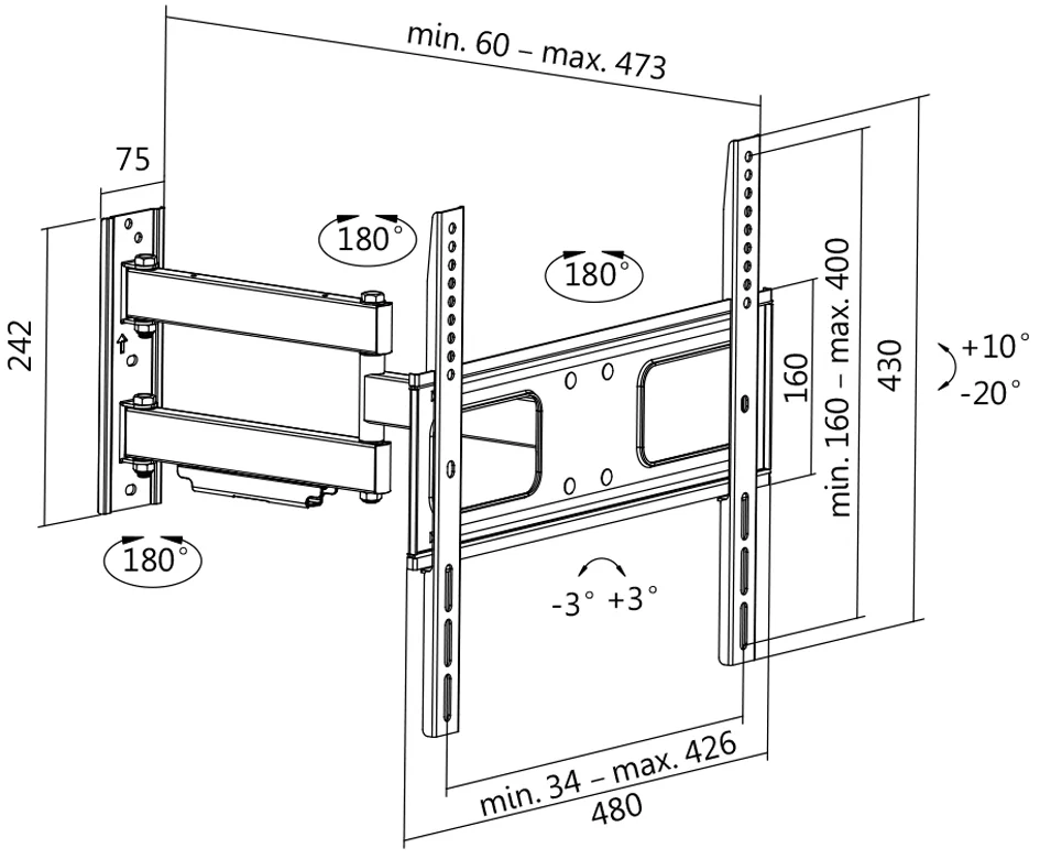 LogiLink Support mural pour TV Full Motion, 81,28 - 139,7 cm - OEM BP0014