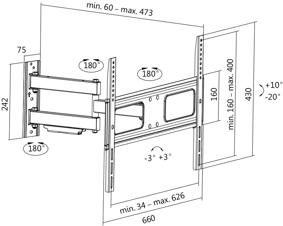 LogiLink Support mural pour TV Full Motion, pour 96,98 - OEM BP0028