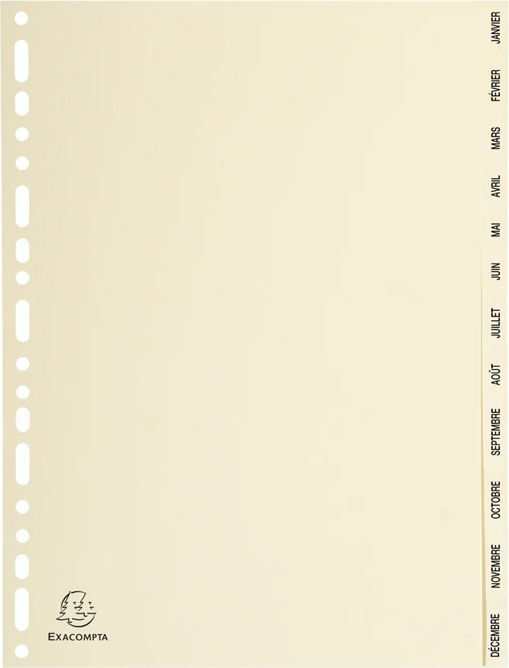 EXACOMPTA Intercalaires carte peau, A4, mensuel Jan-Déc - OEM 1212E