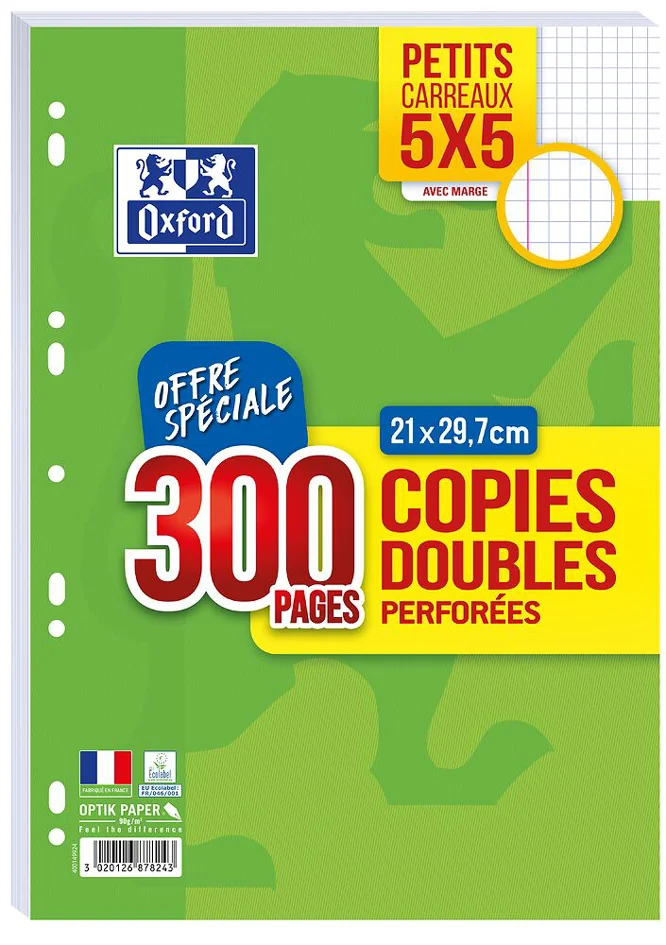 Oxford Copies doubles perforées, A4, quadrillé, avec marge - OEM 100902220