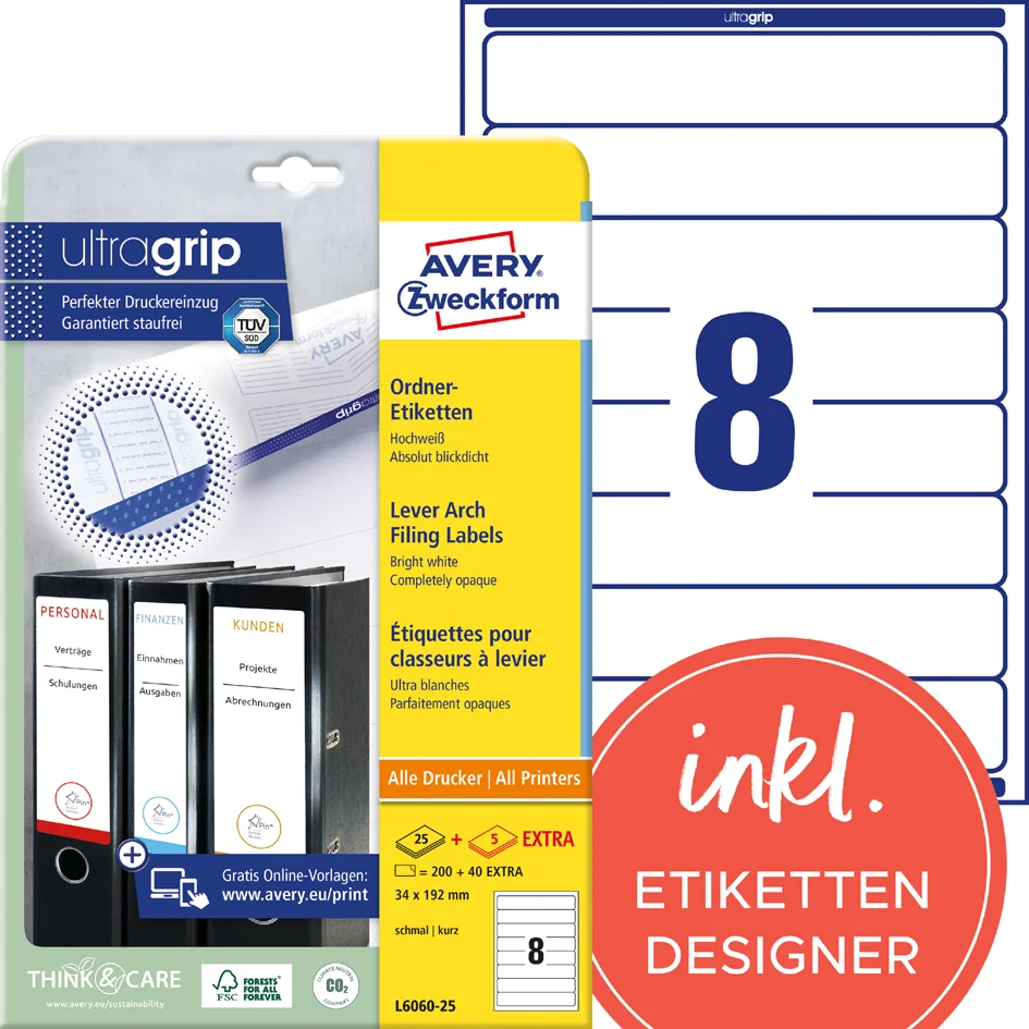 AVERY Zweckform Etiquette pour dos de classeur, jaune - OEM L4765-20