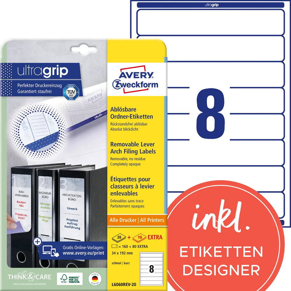 AVERY Zweckform Etiquette pour dos de classeur, détachable - OEM L4760REV-20 – Image 4