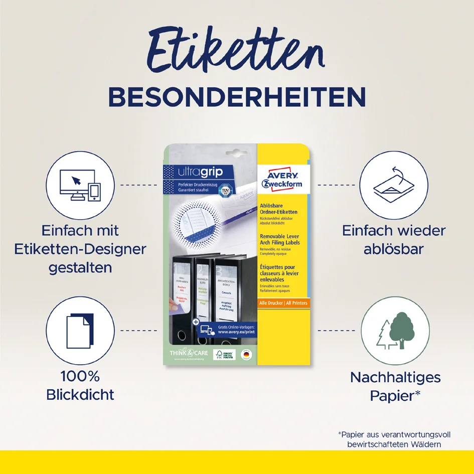 AVERY Zweckform Etiquette pour dos de classeur, détachable - OEM L4760REV-20 – Image 5